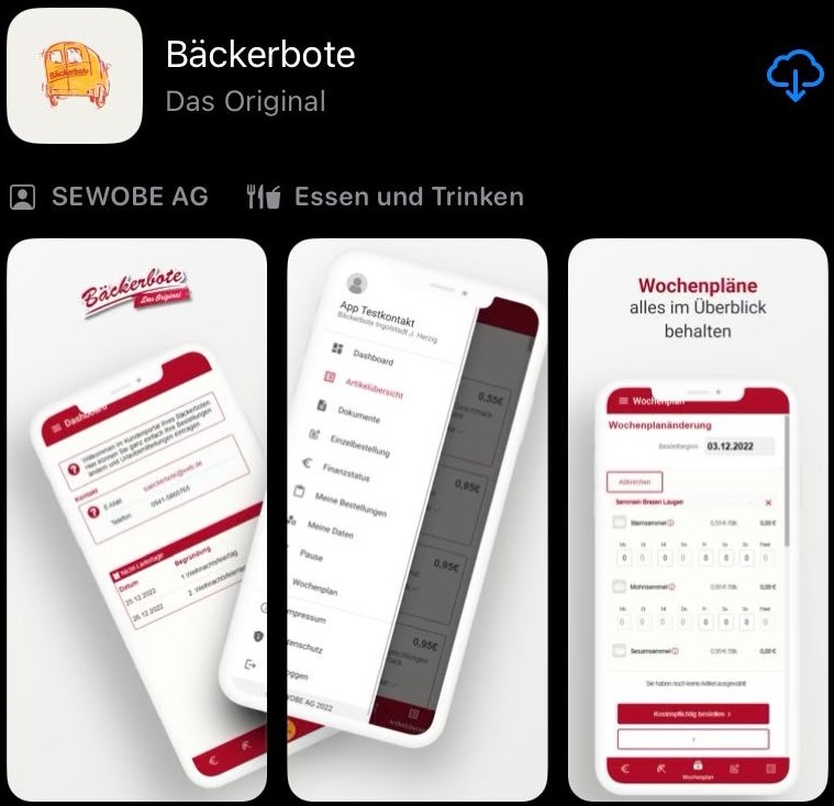 Jetzt Bäckerbote App im Apple Store/ Google Play Store downloaden